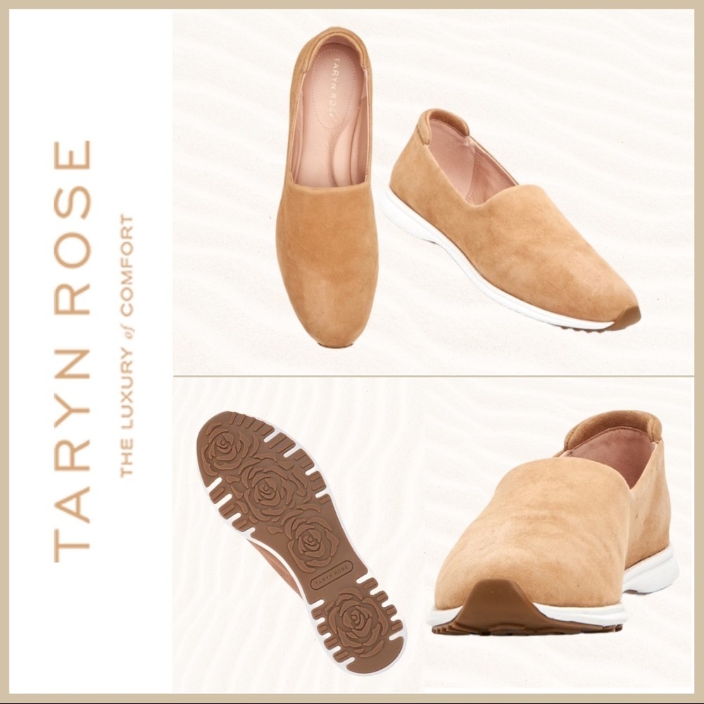 Taryn Rose Stretch Suede Flats in Doe NIB